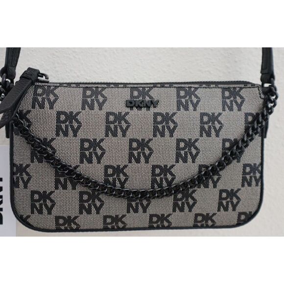 DKNY WMN's Demi Ivory/Black Logo Bryant Park w/Chain Shoulder Crossbody Bag - Picture 8 of 16